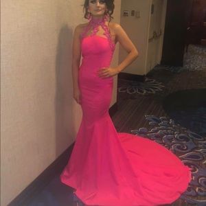 Fuscia High Neck Formal Gown Jovani Mac Duggal MnM